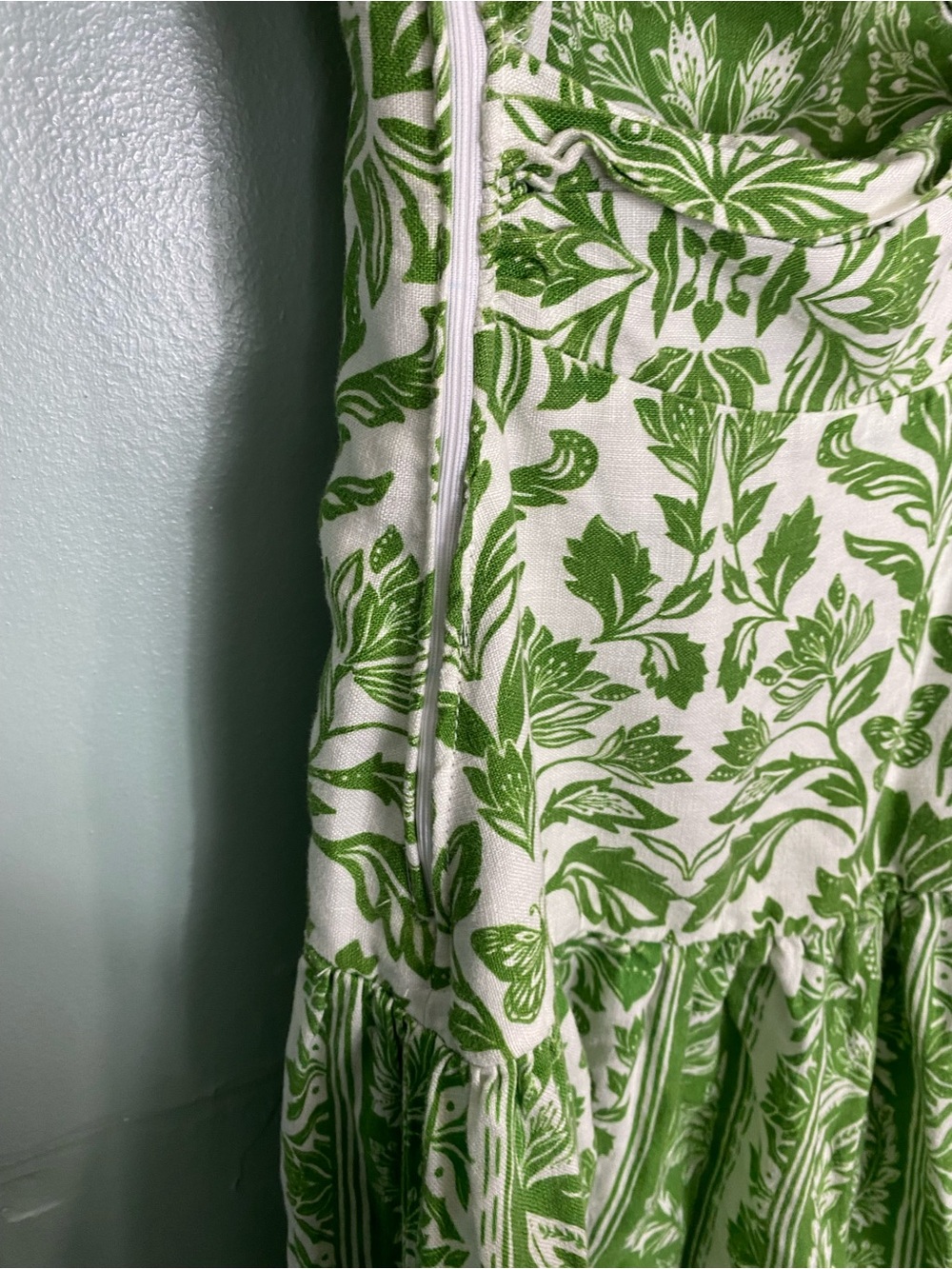 Farm Rio Delicate Tapestry Linen Drop Waist Midi Dress Green Small - Picture 9 of 12